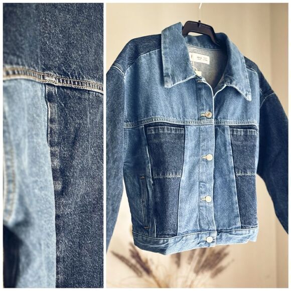 Mango Jackets & Blazers - Mango Denim Combination Two Tone Jacket